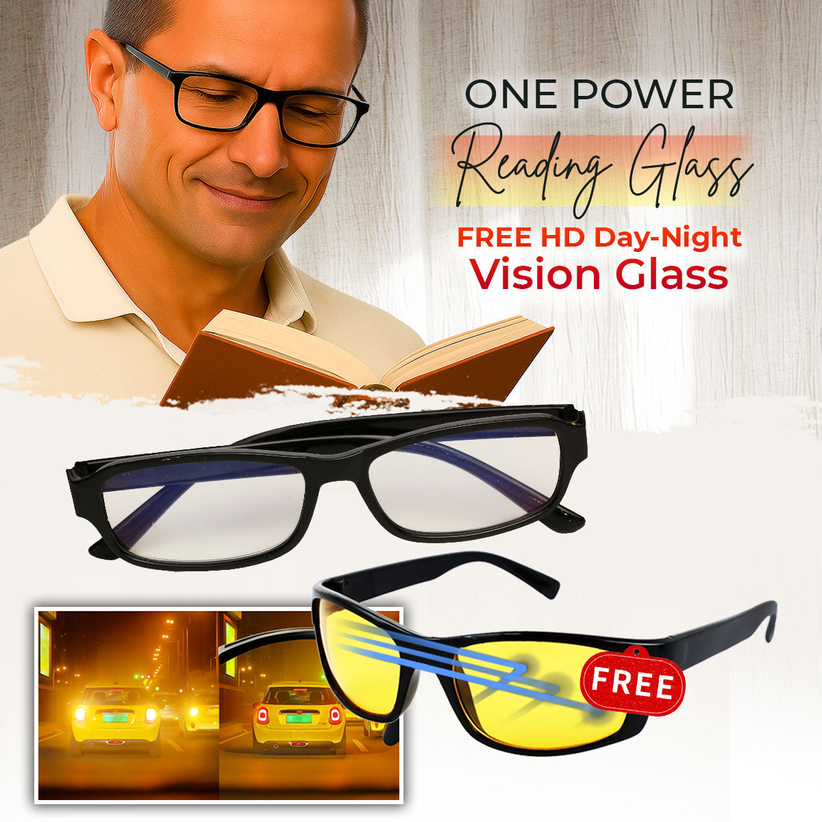 One Power Reading Glass With Free HD Night Vision Glass Buy 1 Get 1 Free