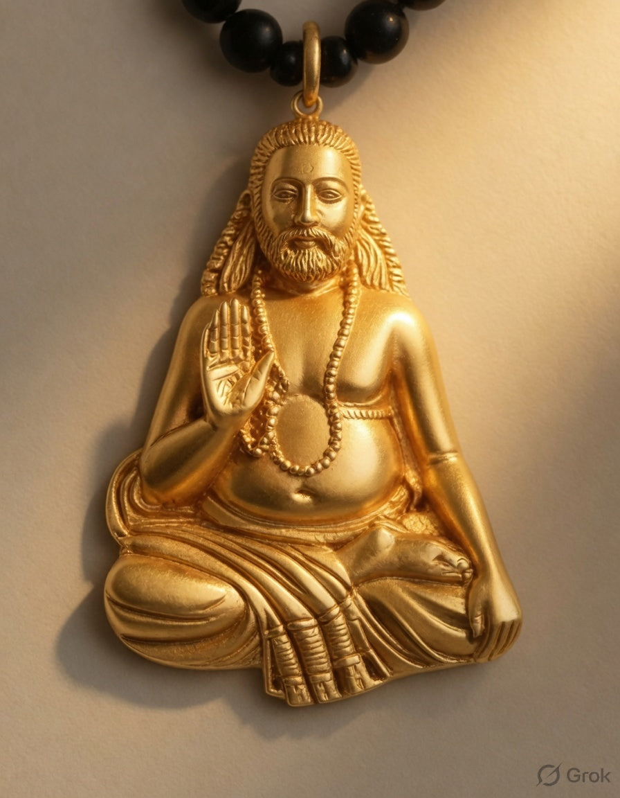 Certified Original Karungali Mala (108 Beads) with Raghavendra Swamy Golden Pendant
