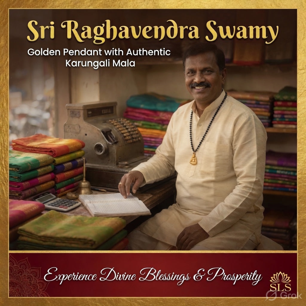 Certified Original Karungali Mala (108 Beads) with Raghavendra Swamy Golden Pendant