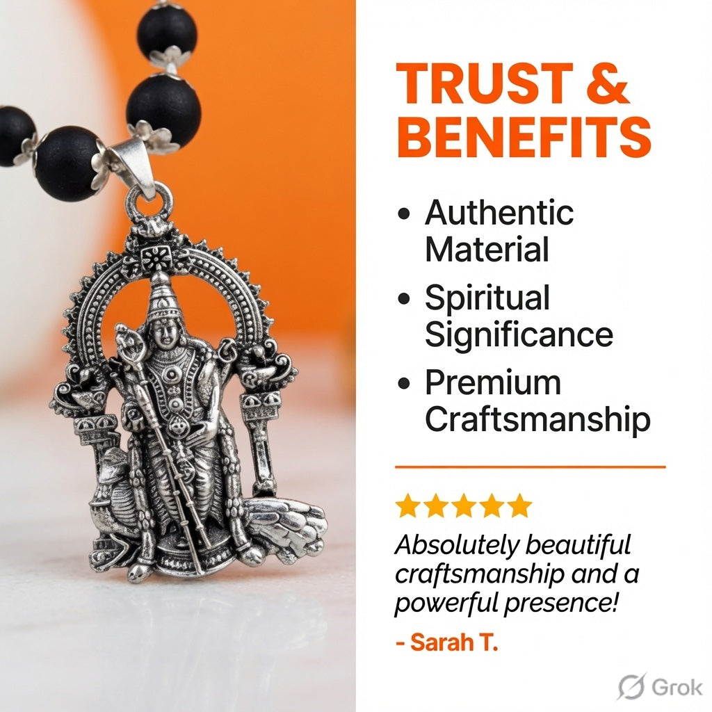 Original Silver Cap Karungali Mala with Certified Beads + Free Lord Murugan Pendant | Spiritual Protection Mala | Divine Energy Necklace