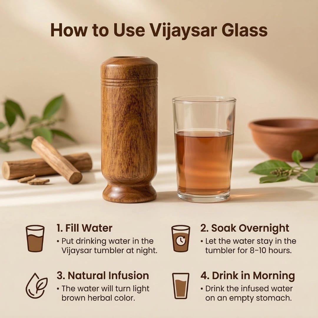Original Vijaysar  Wood Sugar Control Tumbler | Natural Wooden Drinking Cup