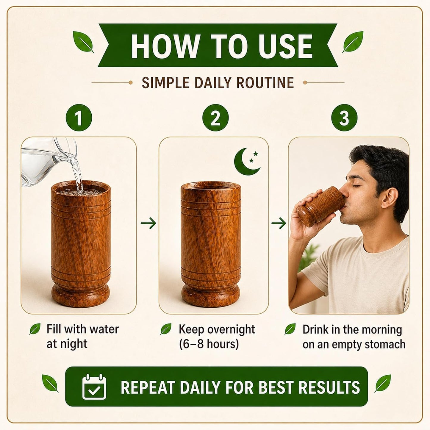 Original Vijaysar  Wood Sugar Control Tumbler | Natural Wooden Drinking Cup