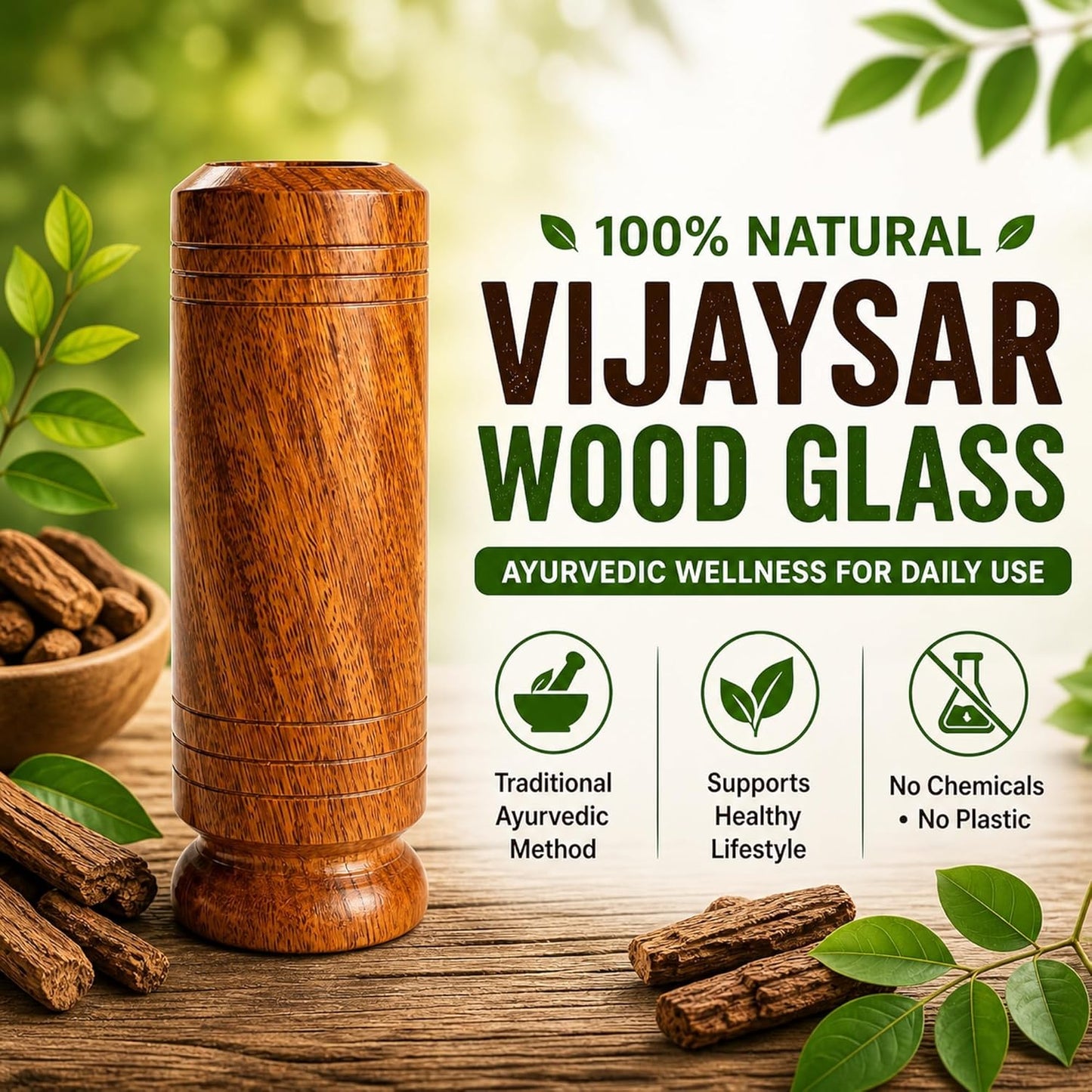 Original Vijaysar  Wood Sugar Control Tumbler | Natural Wooden Drinking Cup