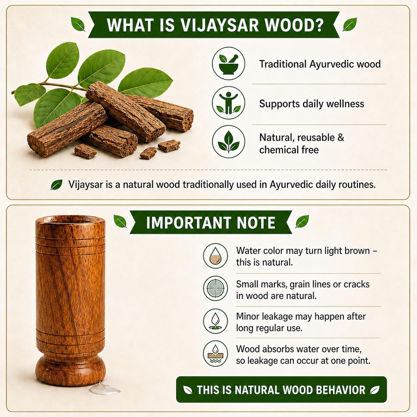 Original Vijaysar  Wood Sugar Control Tumbler | Natural Wooden Drinking Cup