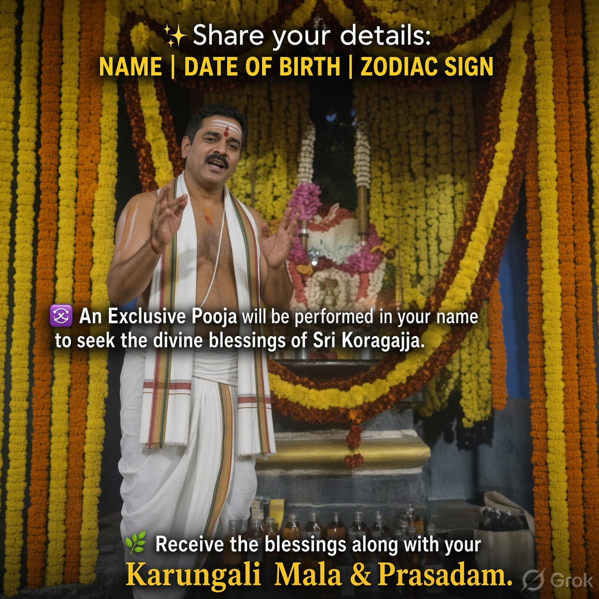 Koragajja Blessed Karungali Mala | With Koragajja Prasada & Personalized Devotee Name Pooja